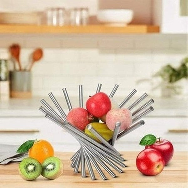 stainless steel folding rotating fruit bowl. this stainless steel fruit rack offers an attractive, space-saving storage solution for your home. type: decorative trays