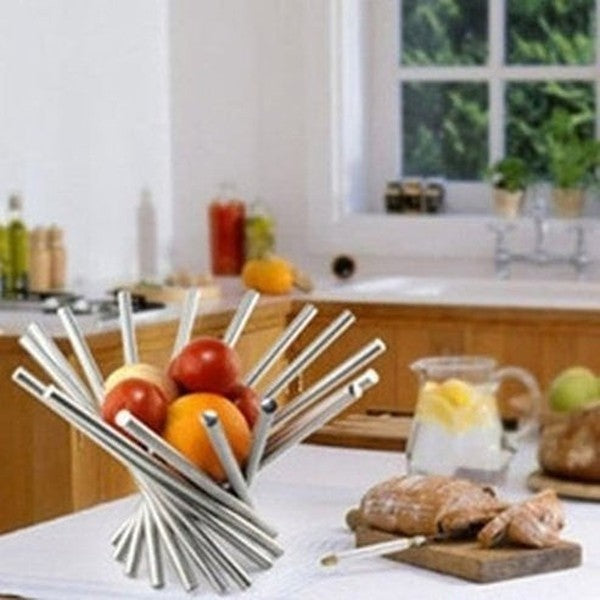 stainless steel folding rotating fruit bowl. this stainless steel fruit rack offers an attractive, space-saving storage solution for your home. type: decorative trays