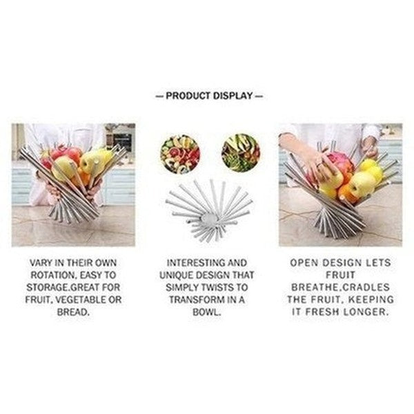 stainless steel folding rotating fruit bowl. this stainless steel fruit rack offers an attractive, space-saving storage solution for your home. type: decorative trays