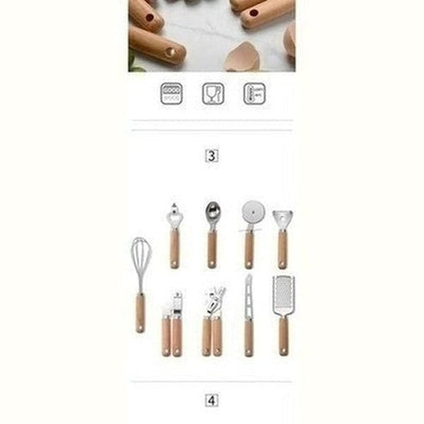 9-Piece Cooking Utensils Set With Wooden Handle Can Opener Baking Set Cooking Tool Kitchenware Pizza Peeler Cheese Knife. Product Type: Cookware Sets