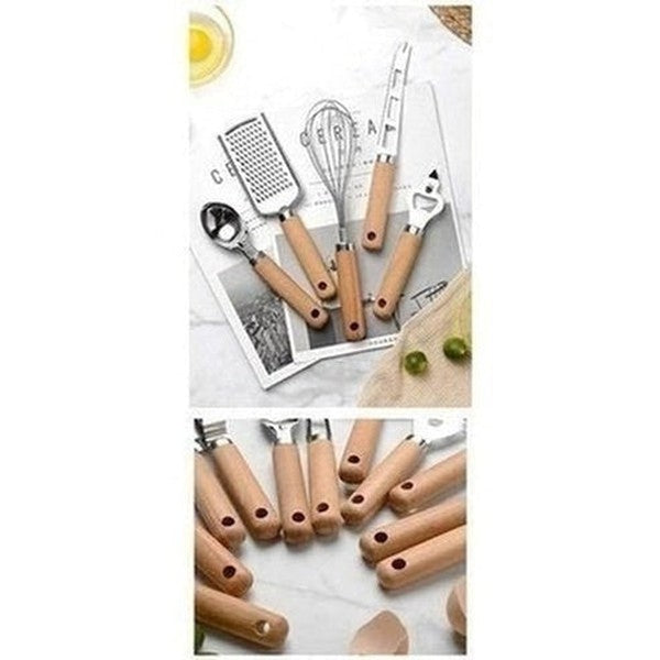 9-Piece Cooking Utensils Set With Wooden Handle Can Opener Baking Set Cooking Tool Kitchenware Pizza Peeler Cheese Knife. Product Type: Cookware Sets