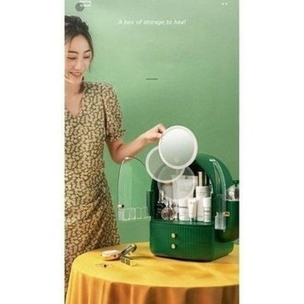 cactus cosmetic organizer box with mirror. makeup organizer cosmetic storage box with led light mirror. storage & organization: household storage containers