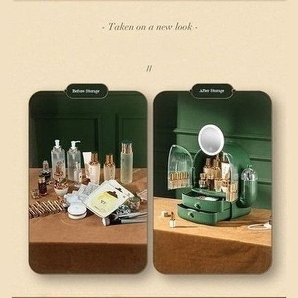 cactus cosmetic organizer box with mirror. makeup organizer cosmetic storage box with led light mirror. storage & organization: household storage containers