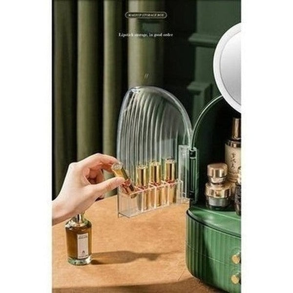 cactus cosmetic organizer box with mirror. makeup organizer cosmetic storage box with led light mirror. storage & organization: household storage containers