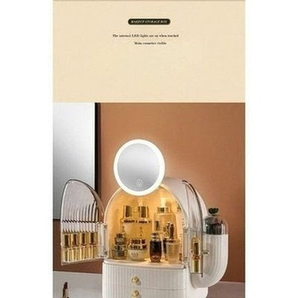 cactus cosmetic organizer box with mirror. makeup organizer cosmetic storage box with led light mirror. storage & organization: household storage containers