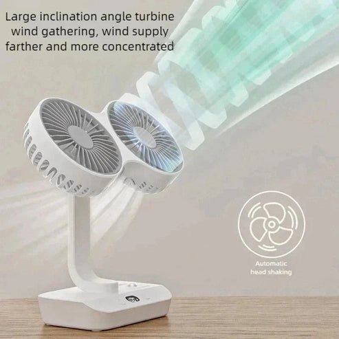 Double Head Desktop Fan - 4-Gear Adjustable with Digital Display