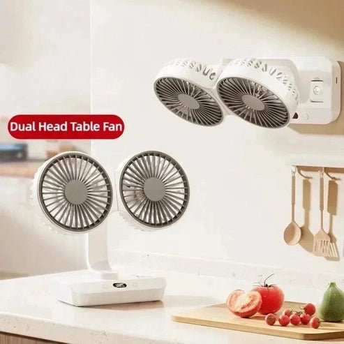 Double Head Desktop Fan - 4-Gear Adjustable with Digital Display