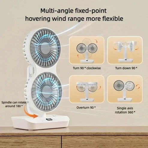 Double Head Desktop Fan - 4-Gear Adjustable with Digital Display