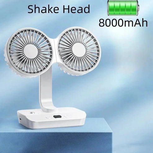 Double Head Desktop Fan - 4-Gear Adjustable with Digital Display