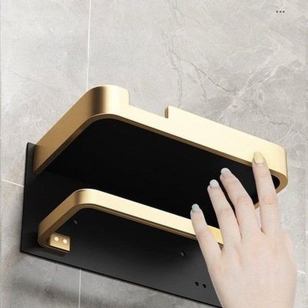 drill-free toilet paper holder with aluminum shelf. toilet tissue dispenser no drill toilet paper hanger bathroom accessories. type: toilet paper holders
