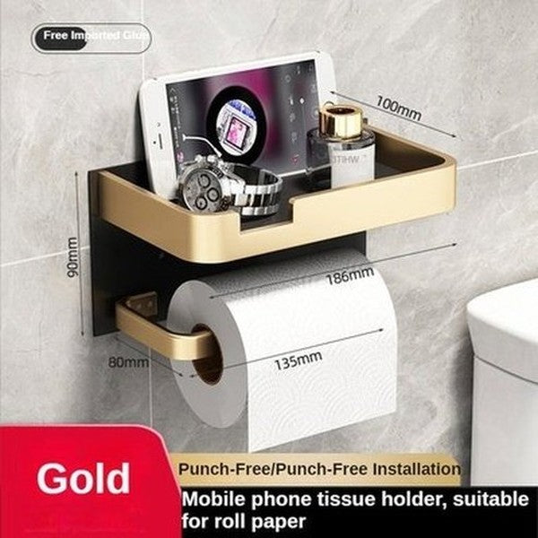 drill-free toilet paper holder with aluminum shelf. toilet tissue dispenser no drill toilet paper hanger bathroom accessories. type: toilet paper holders