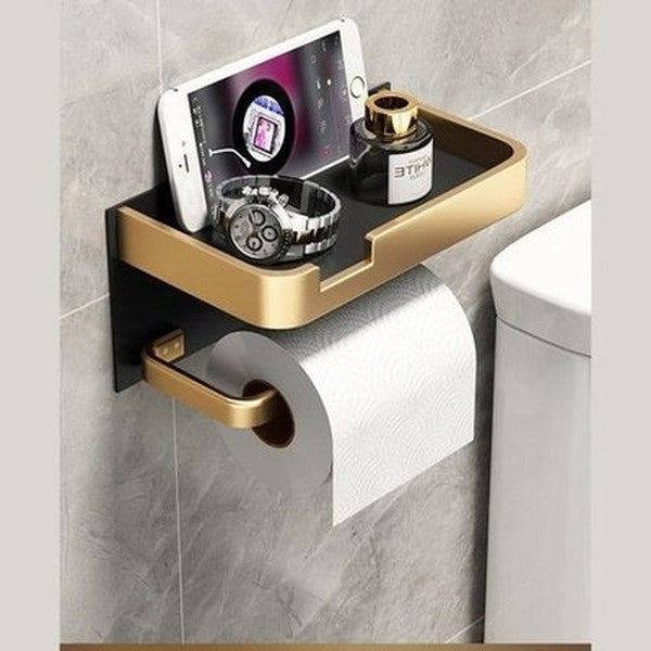 drill-free toilet paper holder with aluminum shelf. toilet tissue dispenser no drill toilet paper hanger bathroom accessories. type: toilet paper holders