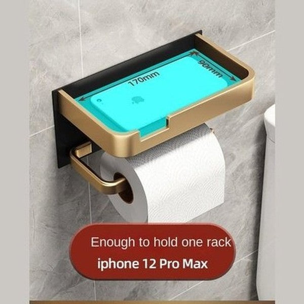 drill-free toilet paper holder with aluminum shelf. toilet tissue dispenser no drill toilet paper hanger bathroom accessories. type: toilet paper holders