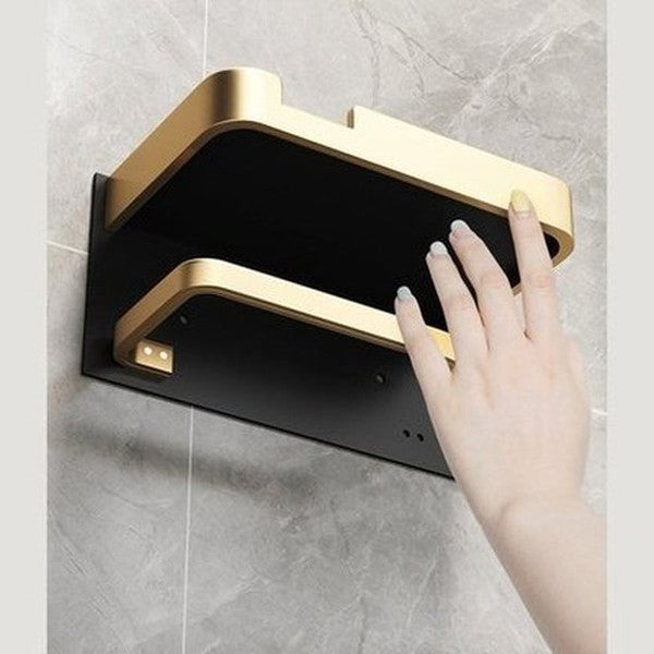 drill-free toilet paper holder with aluminum shelf. toilet tissue dispenser no drill toilet paper hanger bathroom accessories. type: toilet paper holders