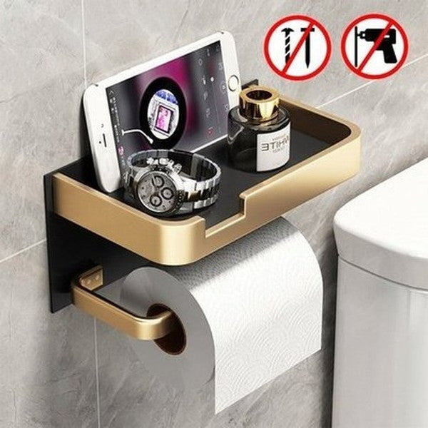 drill-free toilet paper holder with aluminum shelf. toilet tissue dispenser no drill toilet paper hanger bathroom accessories. type: toilet paper holders