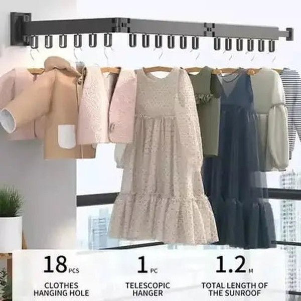 Folding Clothes Hanger Drying Racks & Hangers Black Wall Retractable Clothes Drying Rack – Dondepiso