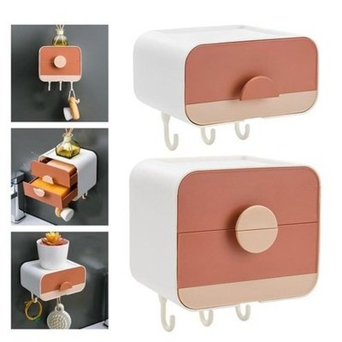 dustproof toilet paper holder soap dish sponge container adhesive no drilling with hooks and drain tray. bathroom accessories. type: toilet paper holders.
