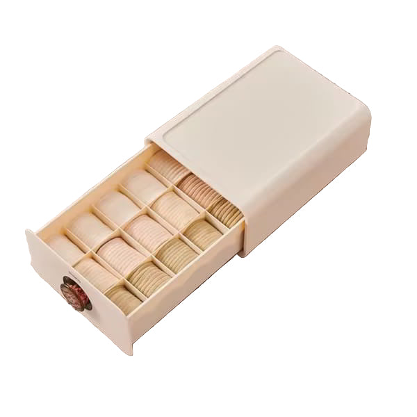 Beige sock organizer box with socks inside on a textured surface, featuring the ecoco brand.