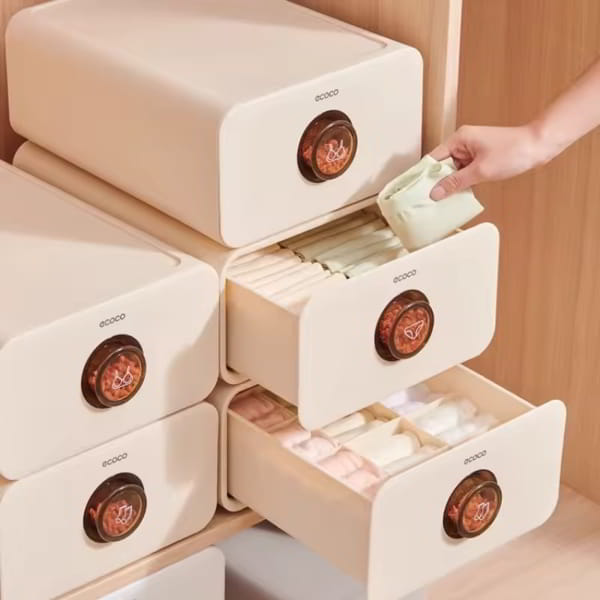 Dustproof Underwear Drawer Organizer – Anti-Mite Plastic Storage Box with Aroma Handle, Neat Panties & Socks Divider for Wardrobes