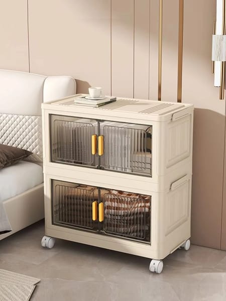 rolling storage cabinet for clothes and household essentials
