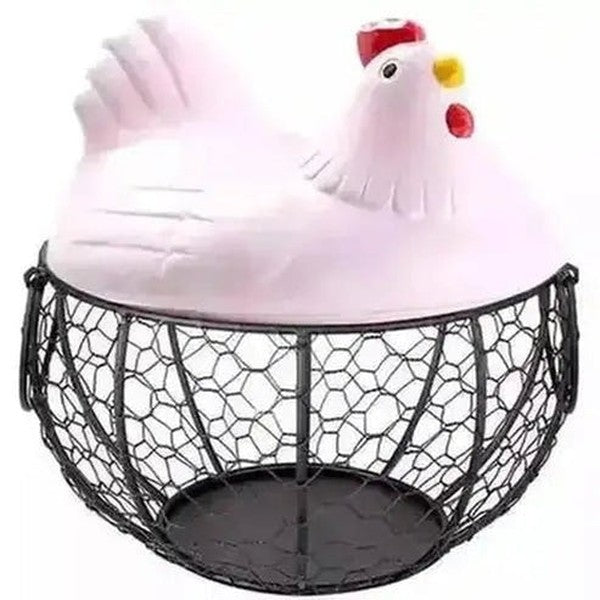 Hen Egg Basket Food Storage Containers Pink Chicken-shaped metal mesh egg basket