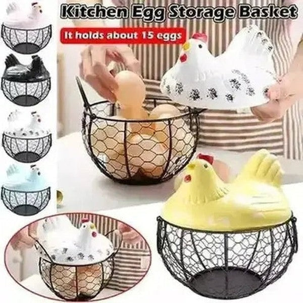 Hen Egg Basket Food Storage Containers Chicken-shaped metal mesh egg basket