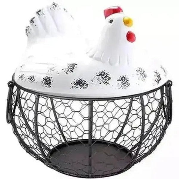 Hen Egg Basket Food Storage Containers White Chicken-shaped metal mesh egg basket