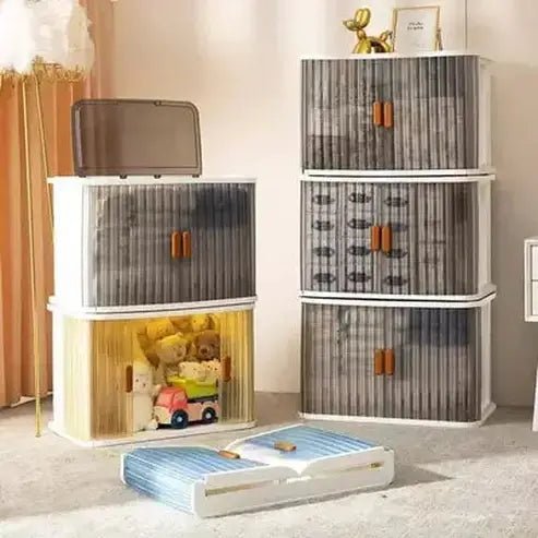 Folding Storage Box Household Storage Containers Brown Collapsible Design Drawer Container with Lid · Dondepiso