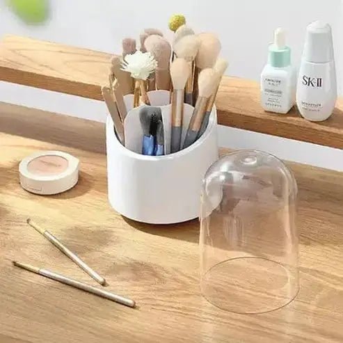 Makeup Brush Storage Box Household Storage Containers White Round Makeup Brush Storage Box with Lid – Dondepiso
