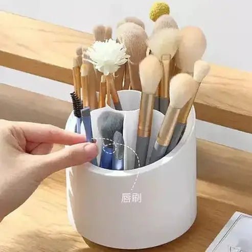 Makeup Brush Storage Box Household Storage Containers White Round Makeup Brush Storage Box with Lid – Dondepiso