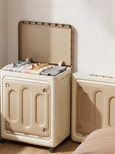large foldable storage bin with wheels for closet organization