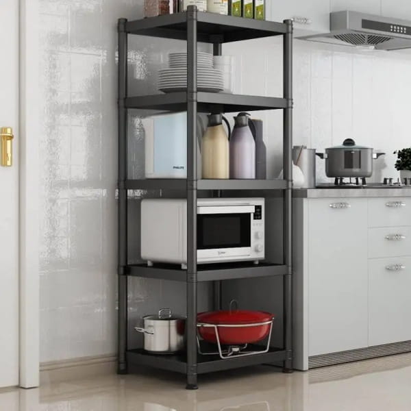microwave oven rack with multiple storage levels