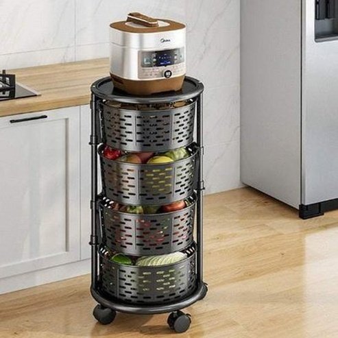 Multi-layer Kitchen Rotating Vegetable Rack with Wheels