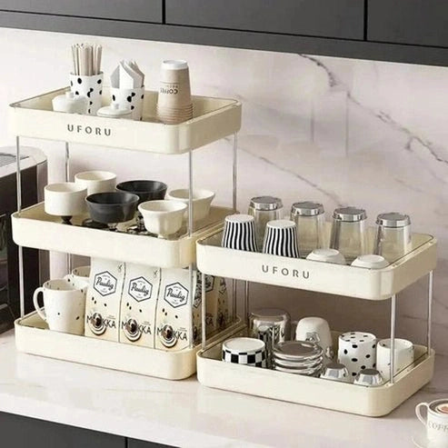Multilayer Desktop Cup & Storage Rack with Drain Tray