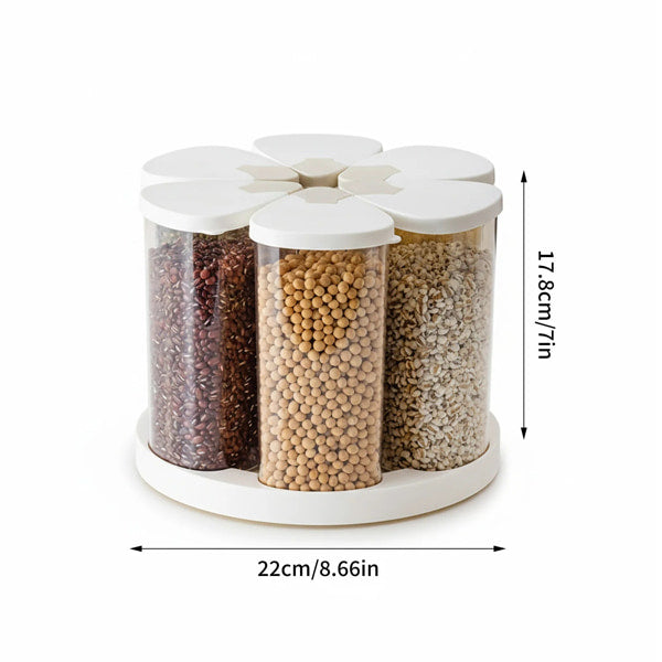 food grade grain organizer with rotating base