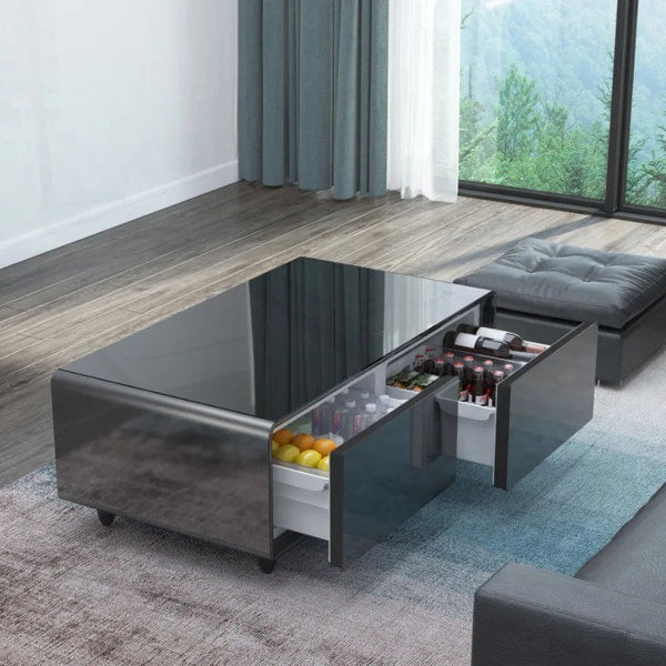 Smart furniture coffee table with USB charging ports and storage shelf