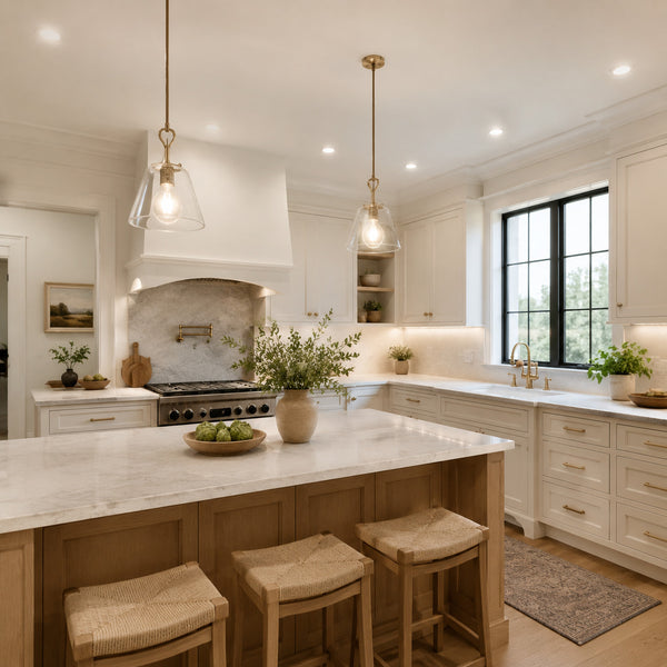 Bright kitchen with smart pendants under-cabinet lights and ceiling lighting