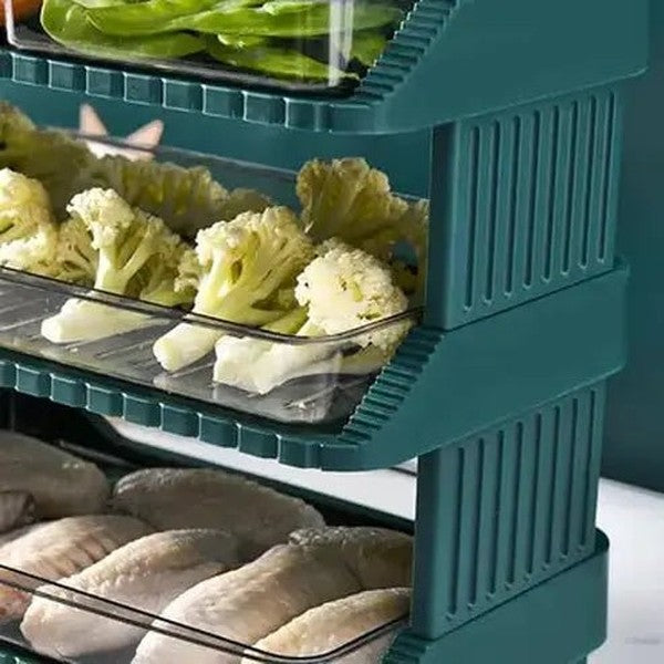 Stackable Food Storage Trays with Drawer Design