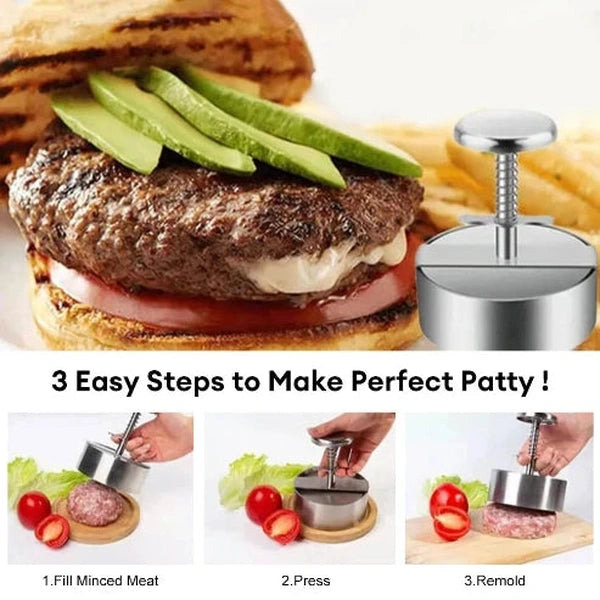 304 Stainless Steel Hamburger Patty Maker - Manual Press for Beef, Pork, and Burgers