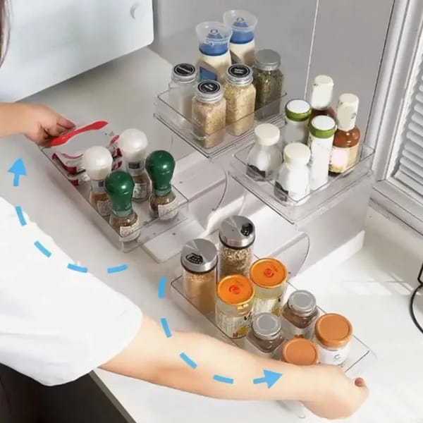 multipurpose kitchen organizer for jars, condiments, and small items