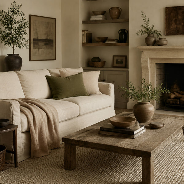 Calm slow decor living room with warm neutral colors