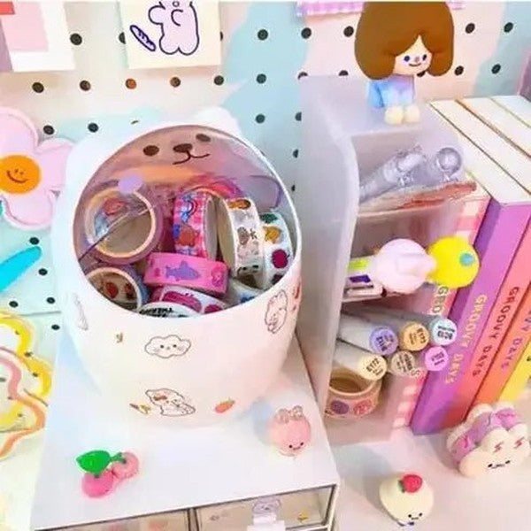 Cartoon Paper Bin Trash Cans & Wastebaskets White Cartoon paper bin with lid for girl's bedroom – Dondepiso