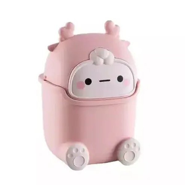 Cartoon Trash Can Trash Cans & Wastebaskets pink Cute cartoon desktop small trash can with lid – Dondepiso