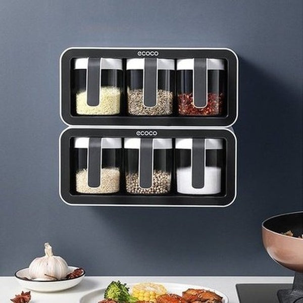 two-thirds cup capacity wall mounted spice rack accessory sugar bowl salt shaker seasoning container boxes and spoons storage supplies. type: spice organizers.