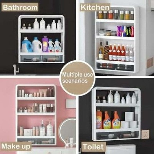 bathroom wall mounted shelf multifunctional toiletry storage rack kitchen seasoning bottle storage rack cosmetic organizer. type: bathroom accessory mounts.