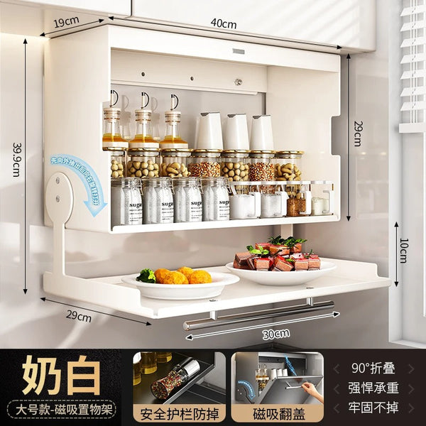 Modern Carbon Steel Kitchen Rack with Foldable Counter Shelf