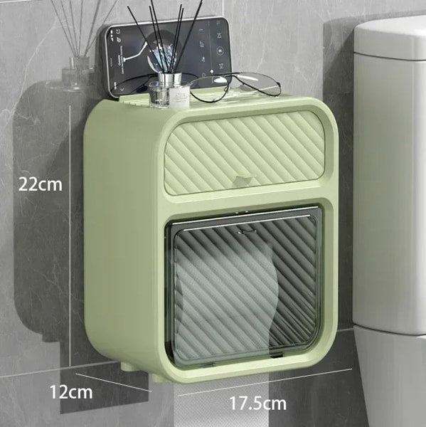 Double layer toilet paper holder with drawer storage