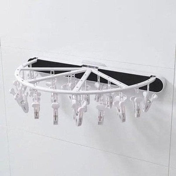 Foldable Wall-Mounted Plastic Clothes Drying Rack with 24 Clips