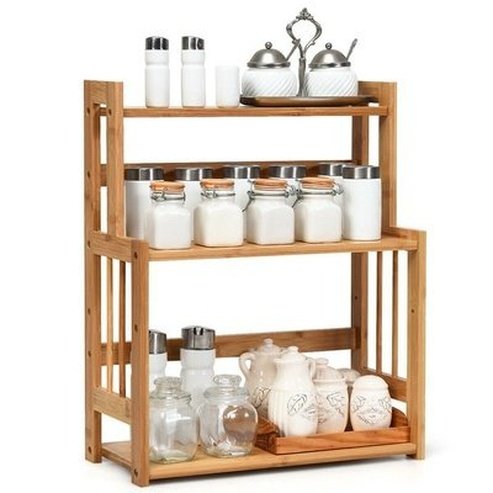 Adjustable Shelf 3 Tier Bamboo Spice Organizer Rack Sturdy Adjustable Shelf. 100% Natural bamboo material. Kitchen Organizers. Type: Spice Organizers.