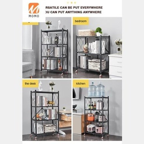 Three/ Four / Five Layers Kitchen Folding Rack With Wheels Accessories Shelves/Commodity Office Home Storage 5 Application Shelf